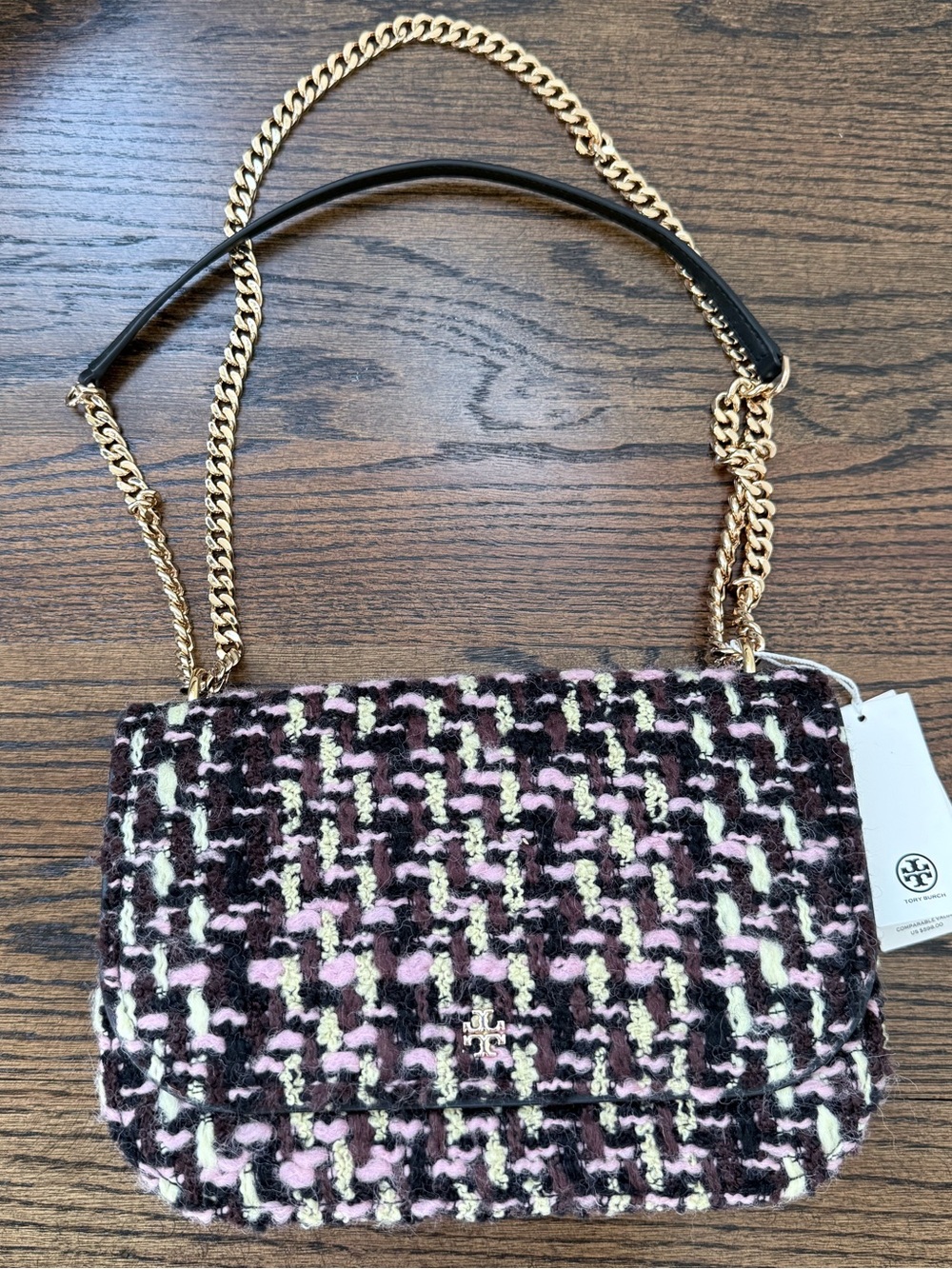 NWT Tory Burch Emerson Tweed East West Flap Bag